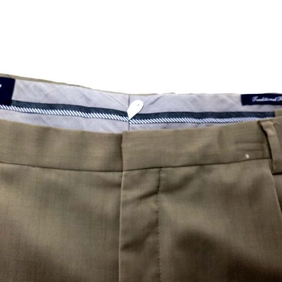 Land's End Wool Dress Pants 45/29 Beige Pleated Traditional Fit Adjustable Waist - Picture 4 of 9